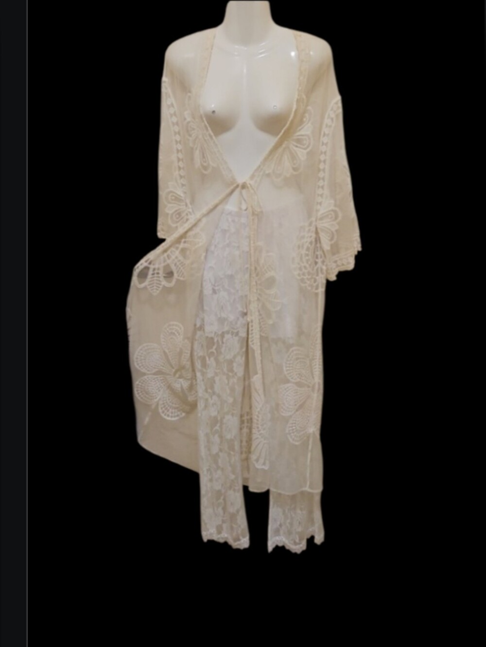 Two Piece See Threw White Lace Beach Cover Or Club Outfit OS Jacket 14/16 Bottom